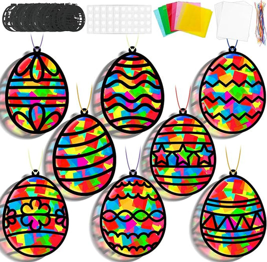 Lonfliness 32 Sets Easter Suncatchers Craft Kit DIY Egg Window Stained Glass Effect Paper Basket Style Home School Classroom Decorations Spring Art Craft Creative Games Activity Project Gift Favor