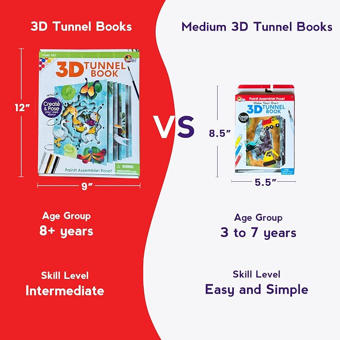 EyeConnect Crafts Diggers Mini 3D Tunnel Book – Hands-on Paper Craft Kit | Build, color & create a pop-in book! Mini animals, watercolor pastels & water brush included. Portable, screen-free fun! 3+