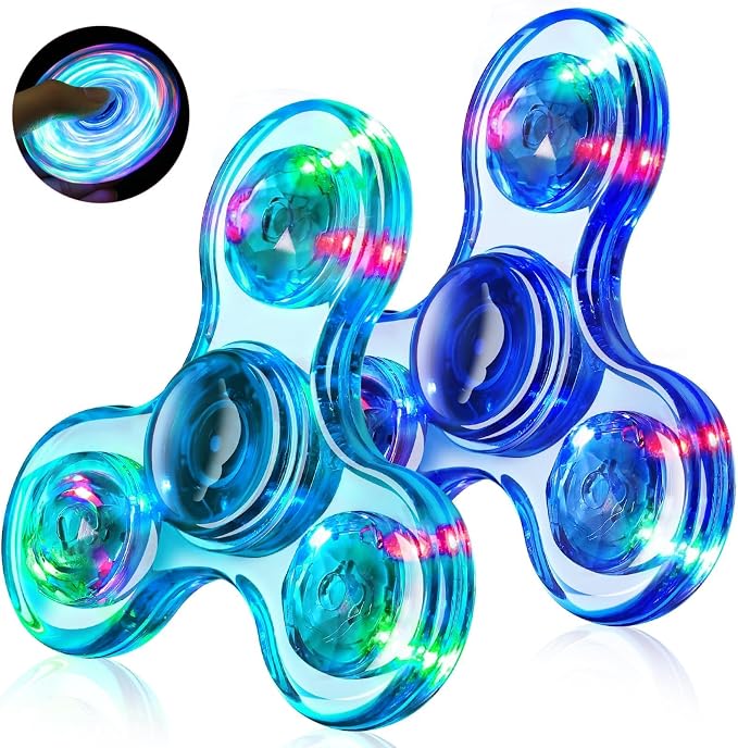 Fidget Spinner 2 Pack, Light up Sensory Fidget Toys Adults Kids Autism ADHD | Kids Travel Toys Anxiety Stress Relief Teen Boy Gifts, Classroom Prizes Glow Birthday Party Graduation Gift Stocking Stuffers