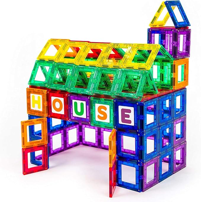 Playmags Magnetic Tile Building Set: Exclusive Educational Clickins 36-Pc. Kit: 18 Super Strong Clear Color Magnet Tiles Windows & 18 Letters & Numbers Stimulate Creativity & Brain Development
