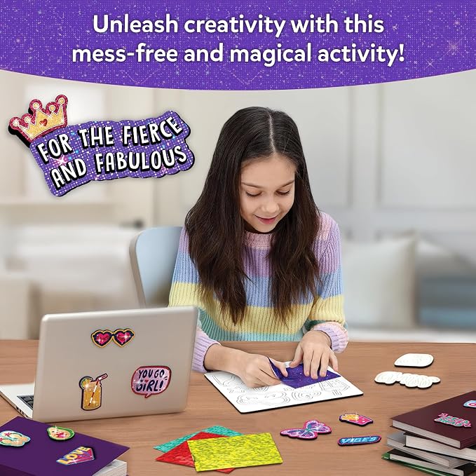 Skillmatics Foil Fun Girl Power, Foil Art & Craft Activity, Gift for Tweens | Mess-Free Activity, 20+ Magnets & 60+ Stickers, Travel, Screen-Free Fun, Party Favor for Kids, Teens (Ages 7–13)