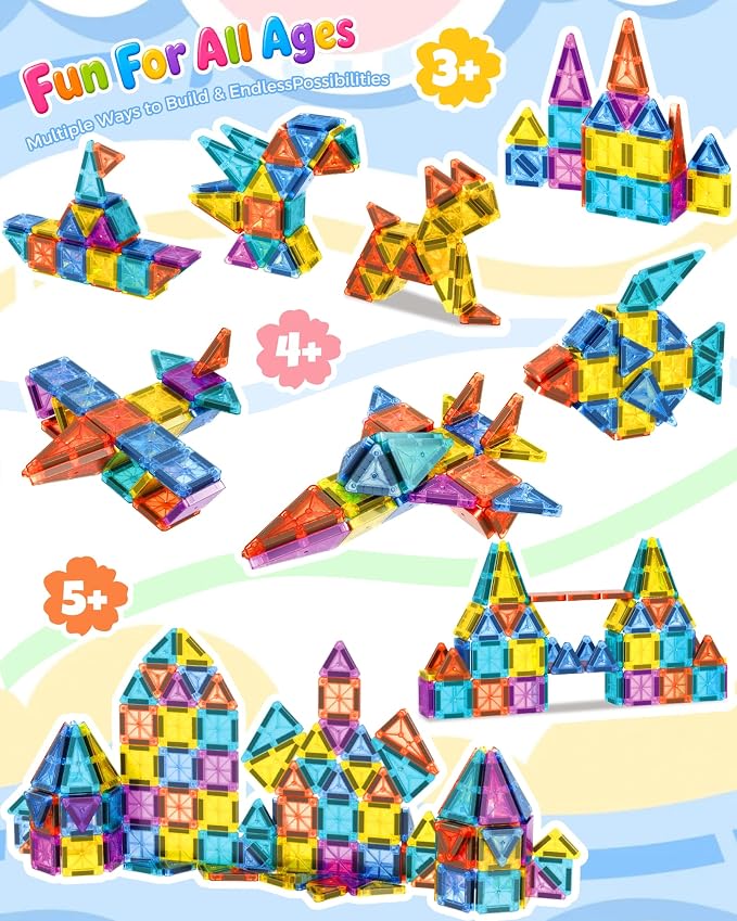 50 Piece Magnetic Tiles for Kids, STEM Toys Building Set, Age 3+ | Mini Magnetic Building Toys, Construction Magnetic Tiles Building Block, Ideal Gift for Boys Girls for Christmas Birthday