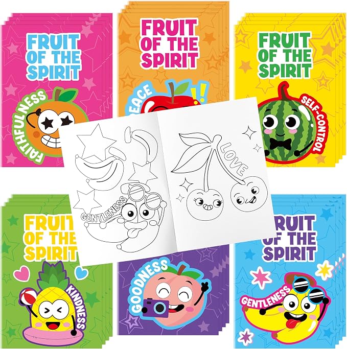 Dvbonike 24Pcs Fruit of the Spirit Coloring Books Religious Color-in Pages | DIY Bible Drawing Booklet Bulk, Holiday Christian Activity Artwork, Sunday School Supplies, Classroom Reward, Gift, for Kids