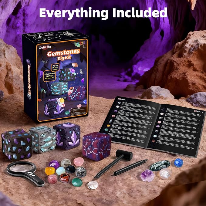 GobiDex Gemstones Dig Kit for Kids Ages 6-12, Excavate 16 Real Gemstones | STEM Science Toy, Archaeology & Geology Science Gift for Boys and Girls Age 6+