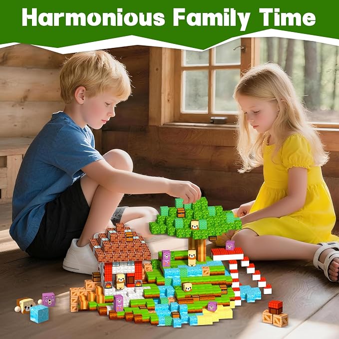 150 PCS Magnetic Building Blocks Toys-Magnet Cubes Green Forest Set Creative Stacking Titles for Kids STEM Montessori Learning Birthday Gifts for Toddler Age 3+ Years Old Boys and Girls