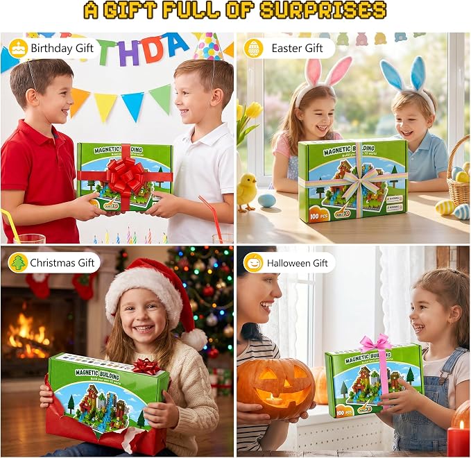 100PCS Magnetic Blocks, Magnetic Building Blocks, 0.78in Magnetic Building | STEM Game Stacking Toys for Kids, Birthday Gifts for Boys and Girls Age 3+ Years Old