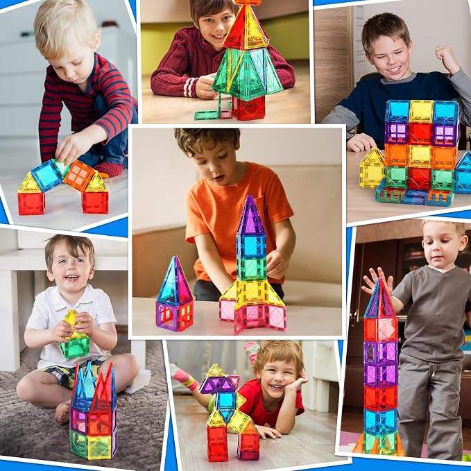 Mruikeny 100PCS Magnetic Tiles Kids Toys - Magnetic Building Blocks | STEM Magnet Building Set Preschool Learning Magnet Toys for Kids Ages 3-5 4-8, Sensory Montessori Toy for Toddlers 3+ Years