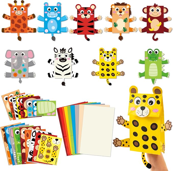 WATINC Hand Puppet Making Kit, Paper Sock Puppet Toys for Kids (Wild) | 9 Styles, Make Your Own Storytelling & Role Play Crafts, Creative Group Activity, Party Favors & Gifts for Kids Ages 4-8
