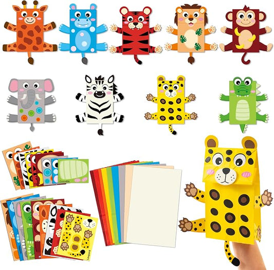 WATINC Hand Puppet Making Kit, Paper Sock Puppet Toys for Kids (Wild) | 9 Styles, Make Your Own Storytelling & Role Play Crafts, Creative Group Activity, Party Favors & Gifts for Kids Ages 4-8