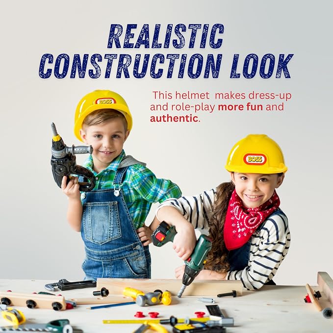 Dress Up America Kids Construction Hard Hat – Adjustable Yellow Helmet for Toddlers – Realistic Play Hat for Costumes & Dress-Up