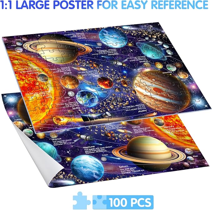 100 Piece Puzzles for Kids Ages 6-8-10, Solar System Puzzles 100 Pieces for Kids Science Educational Space Planet Puzzle Toys for Kids 6, 7, 8-10 Boys Girls
