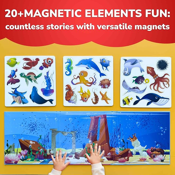 Travel Magnetic Puzzles for Toddlers 1-3 - 20+Pcs Toddler Puzzles Ages 2-4 | Sea Magnet Puzzles with Extra-Long Play Book - Strong Magnets for Car Activities - Travel Toys for Kids Ages 3-5