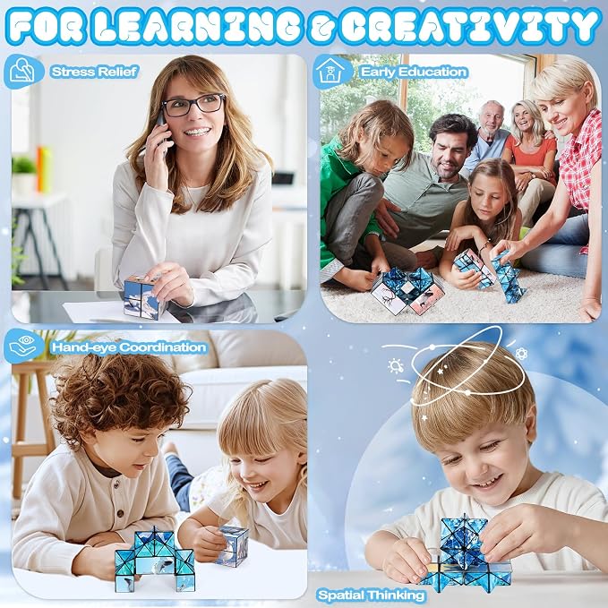 Euclidean Cube Fidget Toys for Kids 2 in 1 Star Cube Magic Cube Puzzle Toys | Fidget Cube for Kids and Adults, Yoshimoto Cube Travel Toy Stress Relief for All Age, Birthday Gifts for Boys Girls Ages 8-12