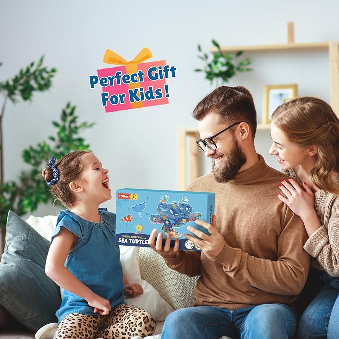100 Piece Puzzles for Kids Ages 4-6 6-8, Sea Turtle Puzzles for Boys Girls | Jigsaw Puzzle for Kids, Ocean Animal Shaped Floor Puzzles Preschool Educational Learning, 21"×30" Jumbo Puzzle Toys For Child