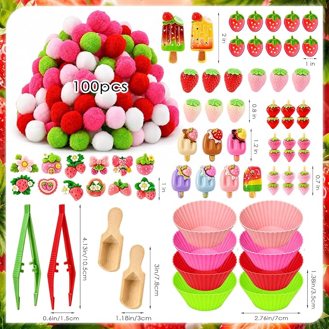 155 Pcs Strawberry Sensory Bin Filler Summer Counting Sorting Sensory Bin Items Fine Motor Counts for Summer Strawberry Sorting Counting