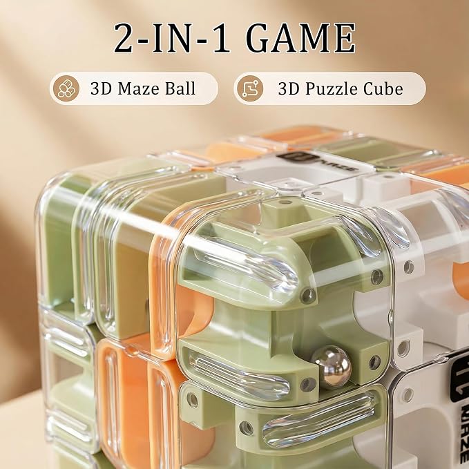 2 Pack 3D Rolling Ball Maze Cube Puzzle,Maze Cube for Kids Labyrinth 3D Puzzle Maze Cube Ball Twist Roll Brain Teaser Toys,Cultivate Logical Thinking for Logical Thinking for Family Game Birthday Gift