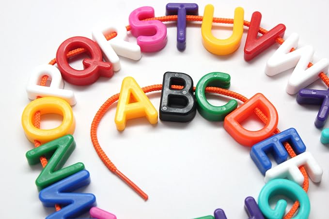 Uppercase Alphabet Lacing Beads Busy Bag - Perfect Fine Motor Learning Activity for Toddlers and Preschoolers. Sort By Shape and Color, Large Beads