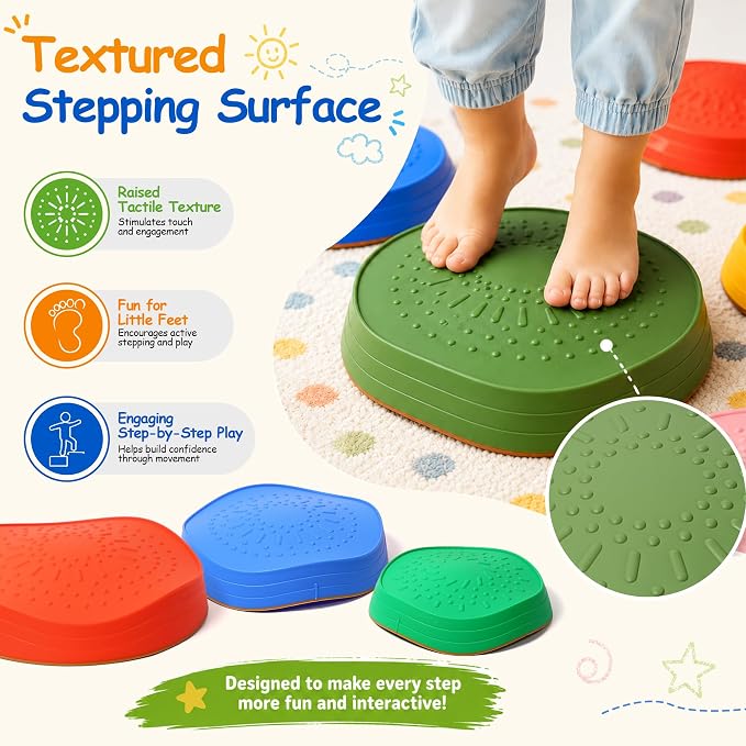 Balance stepping stones for kids 10pc, non-slip toddlers sensory toys outdoor or indoor play, promoting motor skills and confidence, Coordination Toys for children age 3 4 5 6 7+(forest)