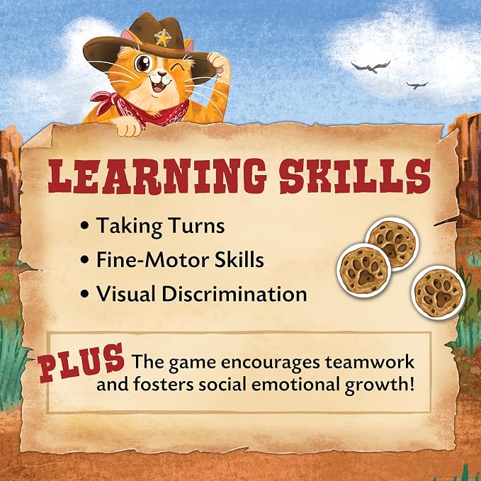 Peaceable Kingdom Meowdy Partner Cooperative Matching Game | A cooperative game where players team up to win together. Includes 27 cowboy cat cards and 1 scratching post. Ages 3+.