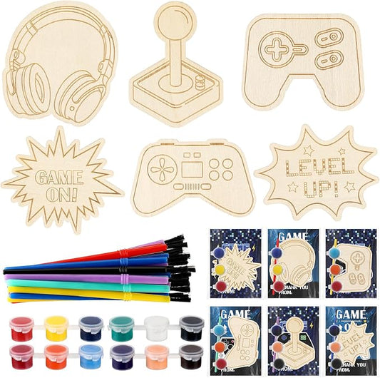 Chunful 24 Sets Video Game Party Favors Video Game Wooden Painting Crafts Kits DIY Gaming Paint Arts and Crafts Gifts for Home Birthday Gaming Theme Party Decoration Craft Project