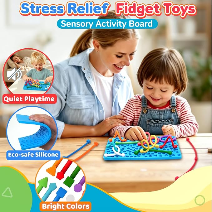 Sensory Activity Board Airplane Travel Essentials Fidget Toys for Toddlers Kids，Silicone Autism Quiet Calming Down Restaurant Car Ride Road Trip Toys