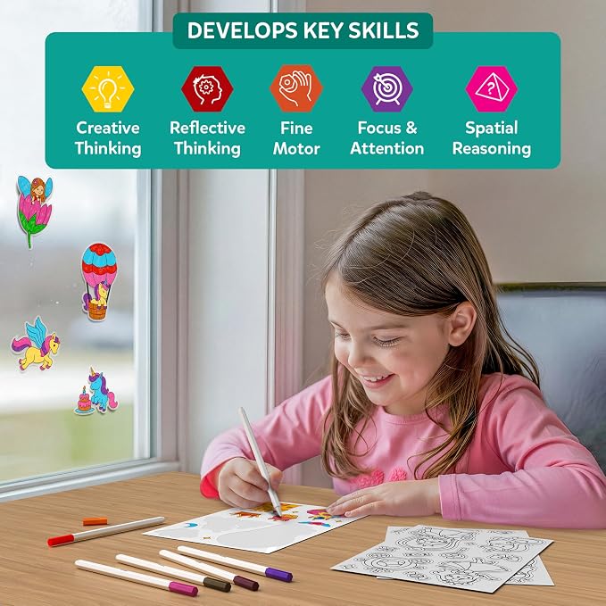Skillmatics Color Clingz – Unicorns & Princesses, Reusable Static Stickers | 50+ DIY Stickers, Travel Toys, Mess-Free, Window Art & Craft Kit, Gifts for Toddlers, Girls & Boys Ages 3, 4, 5, 6, 7