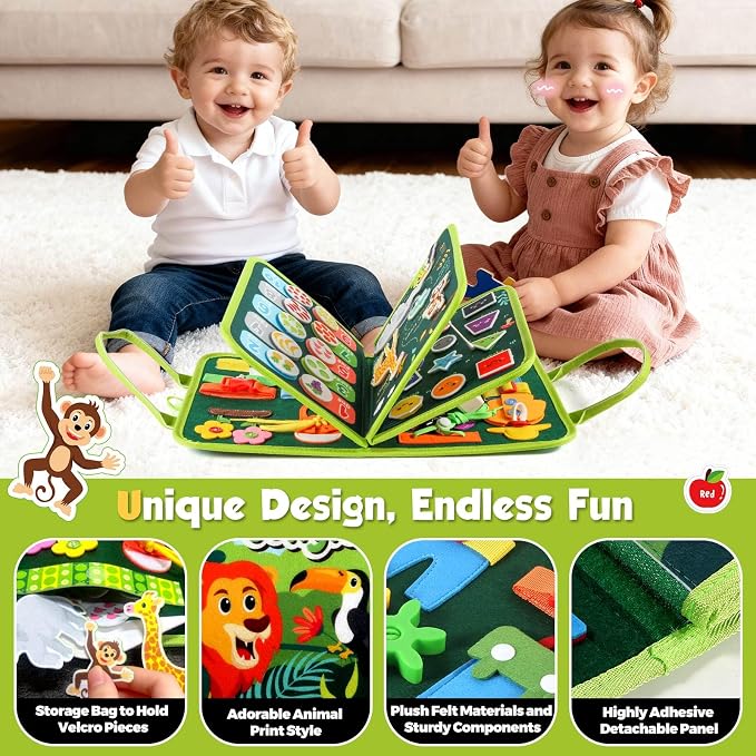 GOLIYEAN Toddler Busy Board - Montessori Toys for 2 Year Old Boy Girl Birthday Gift, Educational Learning Sensory Busy Book for Toddlers, Ages 2-4 Travel Toys for Airplane Car, Toddler Activity Books