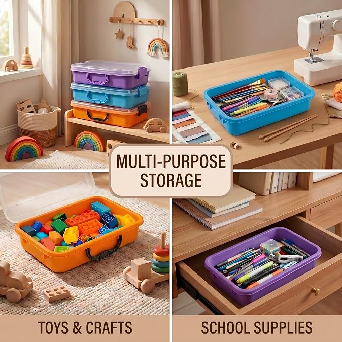 FIIOEOY 3 Pcs Sensory Bin Sand Tray with Lid & 3 Stickers, Stackable Storage Sensory Bin Containers with Lid, Portable Sandbox Organizers for Toys, Sand, Arts, Crafts (Purple, Blue, Orange)