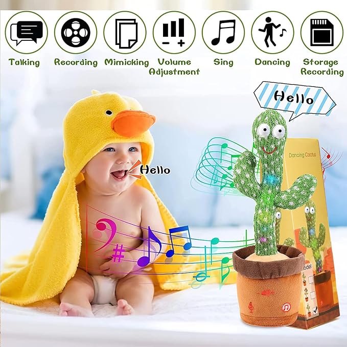 Dancing Talking Cactus Toy for Baby Boys Girls Toys, Adjustable Volume Dancing Cactus Toy Singing Mimicking Recording Repeating What You Say with LED English Sing Talking 15 Second Voice Recorder | Adjustable Volume, Mimicking Recording Repeating What ...
