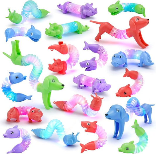 20 PCS LED Animal Pop Tubes Fidget Toys, Party Favors Toddlers Kids Travel Entertainments, Classroom Prizes,Carnival Prizes,Piñata Stuffers,Stress Relief Sensory Toys for Kids 3-8