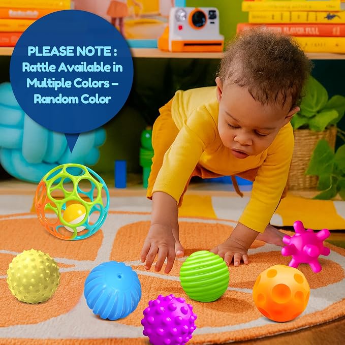 Baby Toys 6-12 Months, Sensory Textured Balls Rattle Set | 6 Pack Sensory Soft Ball, Baby Rattle, Easy Grasp, Bright Color, Teething Toys for Newborn Boys & Girls
