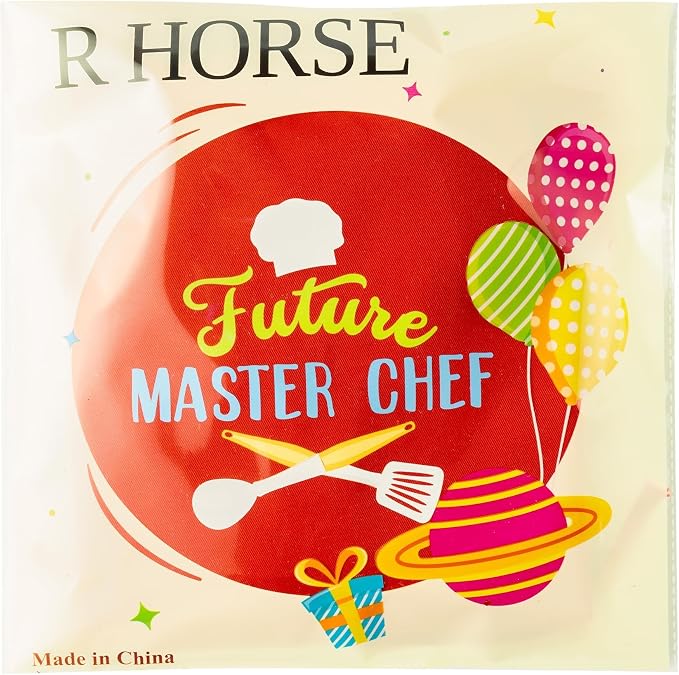 R HORSE 2 Pieces Kid Apron and Chef Hat Set, Dress up Pretend Play Toy | Red Future Master Chef Adjustable Children Kitchen Apron Set, Ideal for Cooking, Baking, Painting, Cooking Birthday Gift