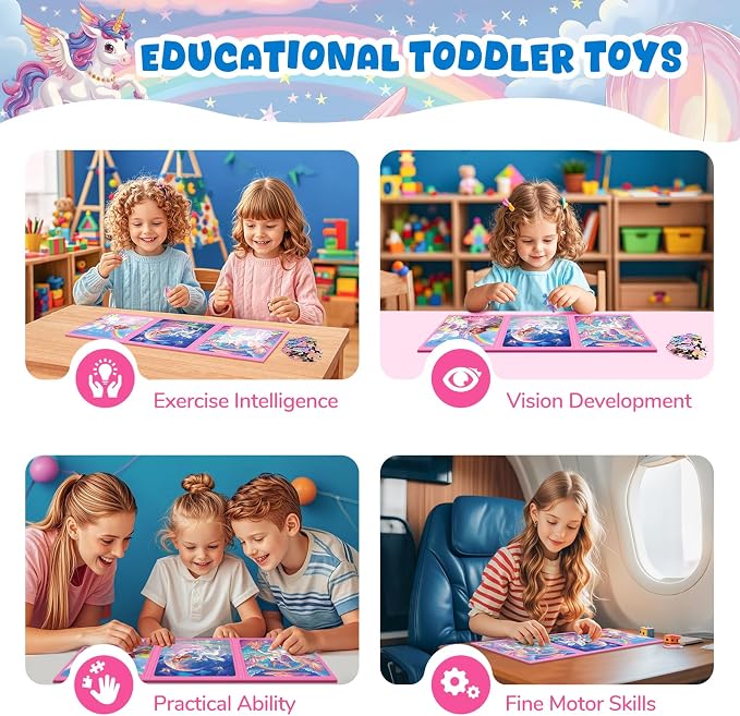 Homicozy Magnetic Puzzles for Toddler Kids 3-8, Unicorn Princess Travel Toy | 36-Piece Magnetic Puzzle for Kids Ages 3-5 4-6, Car Airplane Road Trip Activities, Quiet Screen-Free Game, Girl Birthday Gift