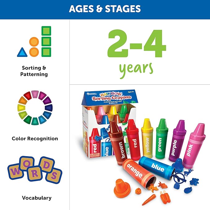 Learning Resources Rainbow Sorting Crayons | Color Sorting and Matching Toddler Toys, Color Toy for Toddlers, Fine Motor Skills Toy, Toddler Learning Colors Activities