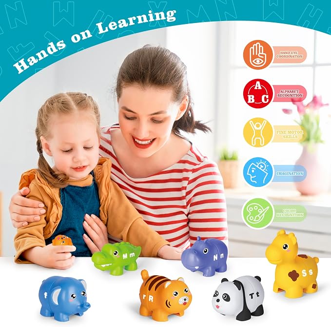 Animal Alphabet Learning Toys for Toddlers Kids 3-5, 10 Unique Animals | 26 Colorful Alphabet Animals | Child-Friendly Design | Learning Feels Like Play | Fine Motor Toys | Perfect Toddler Gift