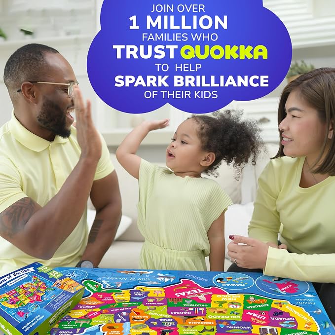 United States Puzzles for Kids Ages 8-10 - Jigsaw Kids Puzzles Ages 6-8 | 70 Pcs Jigsaw Floor USA Map Puzzle - 50 Cards with 400+ USA Facts - US State and Capitals Educational Gift for Children 4-8