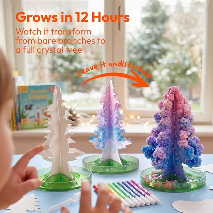 JOVA Klever Kits Crystal Land Growing Lab- Craft Kits for Kids Aged 8+ Science Gifts with 6 Unique Natural Elements and Light-Up Base, STEM Activities Birthday Gift