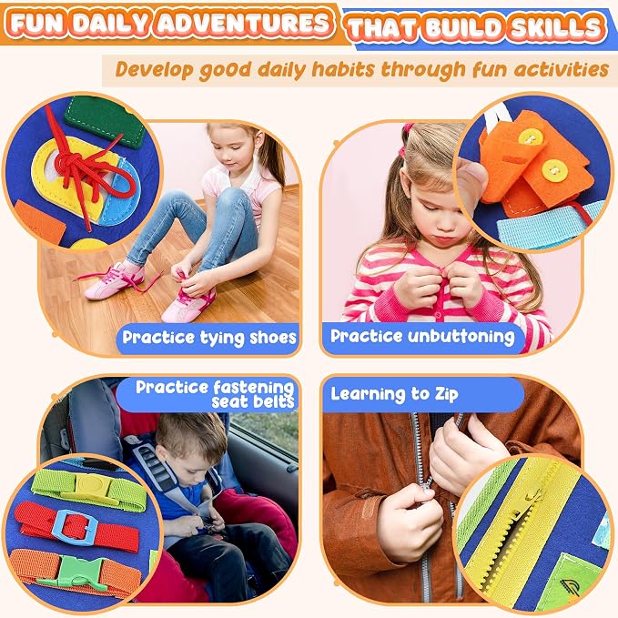 Toddler Busy Board - Busy Book Montessori Toys Ages 3+, Fine Motor Skills | Preschool Learning Activities with Alphabet Number Animal, Educational Travel Toys Birthday Gifts for Kids