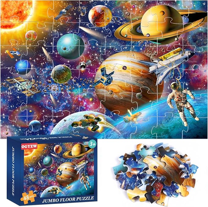 Jumbo Floor Puzzles for Kids Ages 4-6, 48 Pieces Solar System Puzzles | Extra-Thick Large Piece Floor Puzzles for Kids Ages 3-5, Preschool Educational Learning Planet Toys, Gift for Boys & Girls
