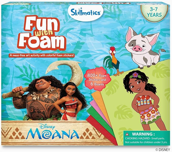 Skillmatics Fun with Foam – Disney Moana, Art & Craft Kit, Gift for Kids | 3D Foam Stickers, Mess-Free Fun for Girls & Boys, Fans of Moana, Maui, Simea DIY Felt Craft Kits for Ages 3, 4, 5, 6, 7