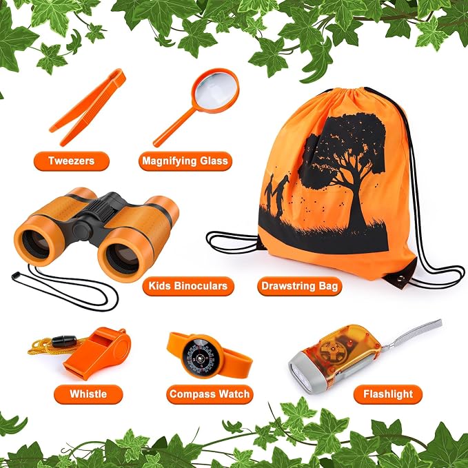 Kids Explorer Kit & Bug Catcher Kit, 7 Pcs Kids Outdoor Exploration Set | Camping Gear with Backpack & Binoculars, Ideal Outdoor Adventure Toys for Boys Girls 3-12
