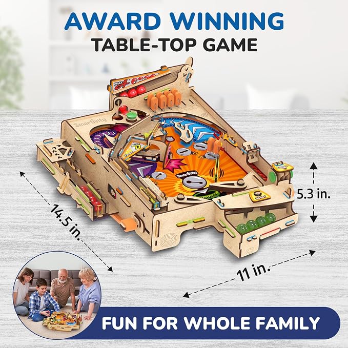 Smartivity DIY Pinball Machine STEM Toy for Kids Ages 8 9 10 11 12 13 14 | Wooden Construction Kit | Pinball Machine for Kids 8-12 | Birthday Gift Boys Girls | Family Party Game