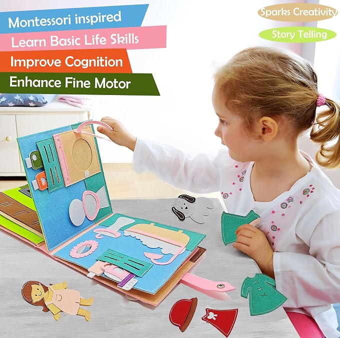Montessori Busy Book for Toddlers 3-5 Quiet Book Activity Learning Travel Toys for Toddlers Ages 3-5-7 Girls Gift