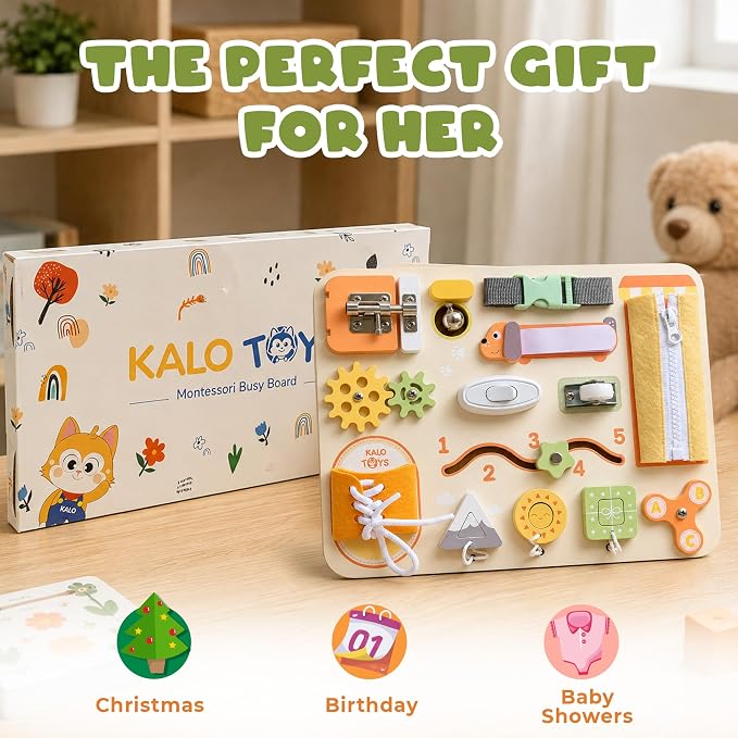 Montessori Busy Board for Toddlers, Wooden Sensory Toys, Preschool Learning Activities for Fine Motor Skills Travel Toy, Basic Life Skills Educational Gifts for 1 2 3 Years Old Kids Boys Girls (Green)