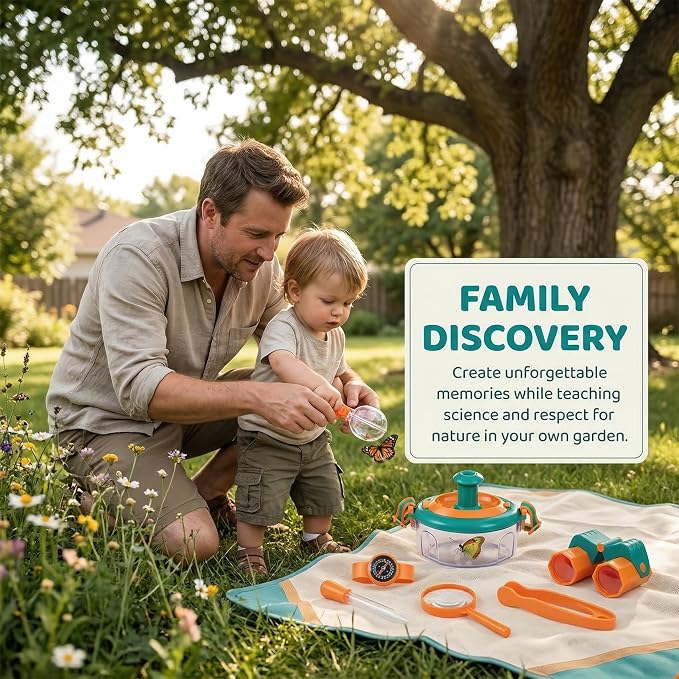 Bug Catcher Kit 13 Pcs - Insect Catching Set with Net, Habitat, Magnifier & Tweezers - STEM Outdoor Toy for Kids Age 3+ (Orange 13 Pcs)