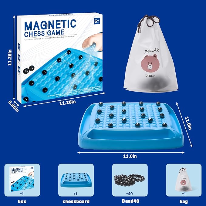 Magnet Game, Magnetic Game for Kids and Adults, Table Top Board Game for Kids 8-12, Magnet Chess Game 40Pcs for Family Games Night, 2-4 Players