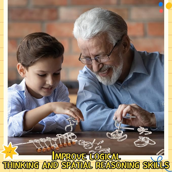 Metal Wire Puzzle Set of 8 with Pouch, Brain Teaser Puzzles IQ Test Ring Disentanglement Unlock Interlock Game Trick Metal for Party Favor Challenge (E Style)