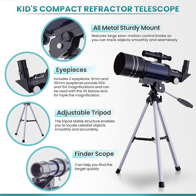 AmScope M30-ABS-KT2-W-TKVB1 1200X White Metal Arm Starter Microscope Kit | 120X-1200X Magnification Range