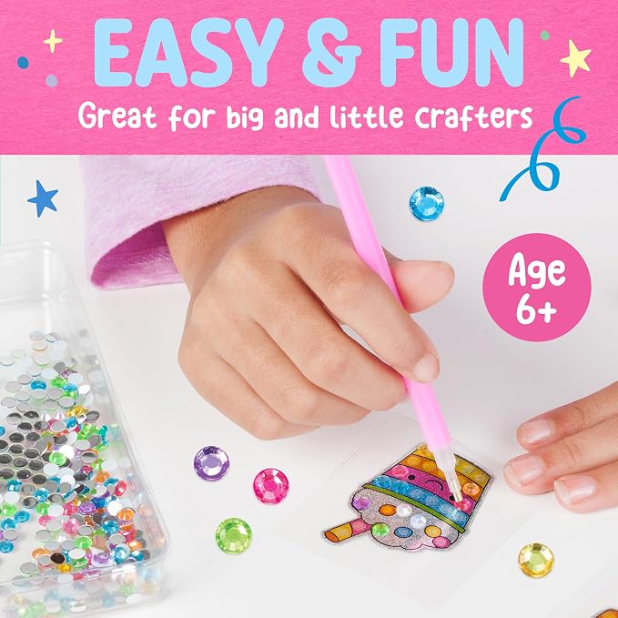 Creativity for Kids Big Gem Diamond Painting Stickers Mini Craft Kit: Create 8 Gem Art Stickers - DIY Kids Diamond Painting Kit, Unicorn Crafts for Girls, Screen Free Summer Activities (Ages 6+)