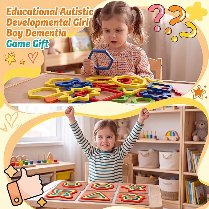 10 Pack Montessori Toys, Toddler Toys Puzzles Wooden Shape Sorting Puzzle Sensory Toy Preschool Learning Educational Autistic Developmental for Girls Boys Birthday Gifts